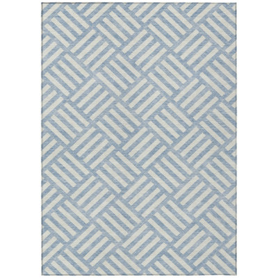 8' X 10' Sky Blue And Ivory Geometric Washable Indoor Outdoor Area Rug
