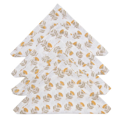 Hand Block Print Dinner Napkins, 20 inches x 20 inches, Set of 4 Pieces, Yellow