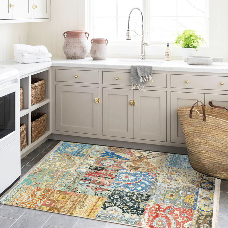 Tapis décoratif multicolore à motif patchwork rétro de la collection Barcelona, Tapis de couloir 3 pi 3,37 po x 9 pi 10,11 po
