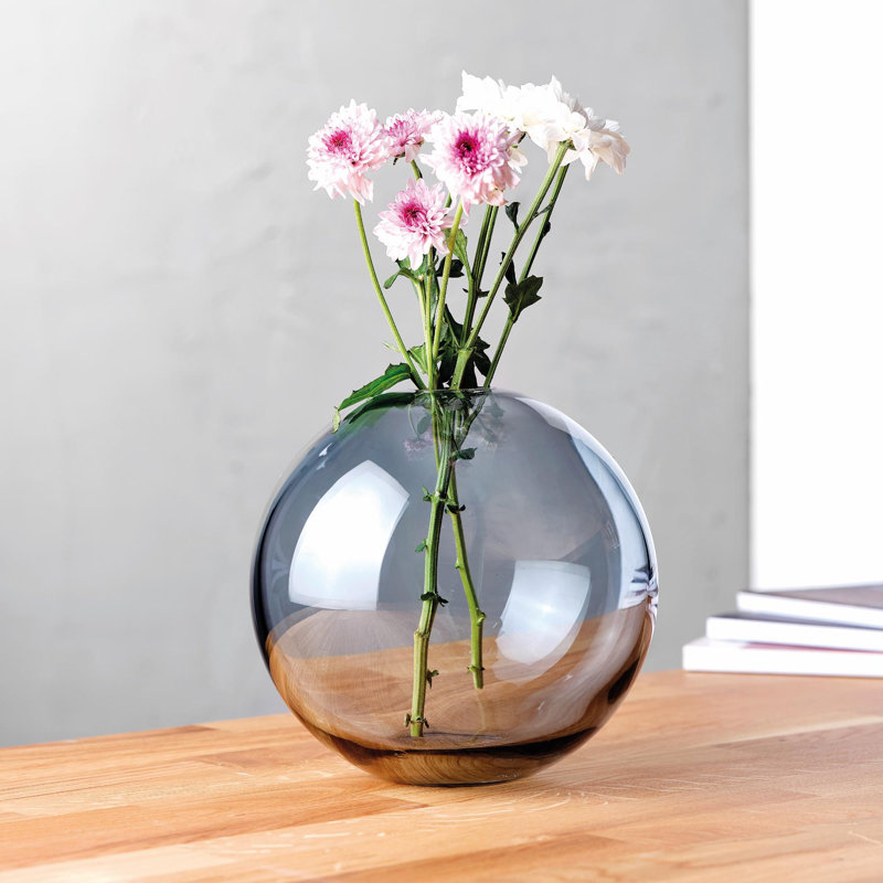 Mars Handmade Lead Free Crystal Table Vase, Blue, 8.75" H x 8.25" W x 8.25" D