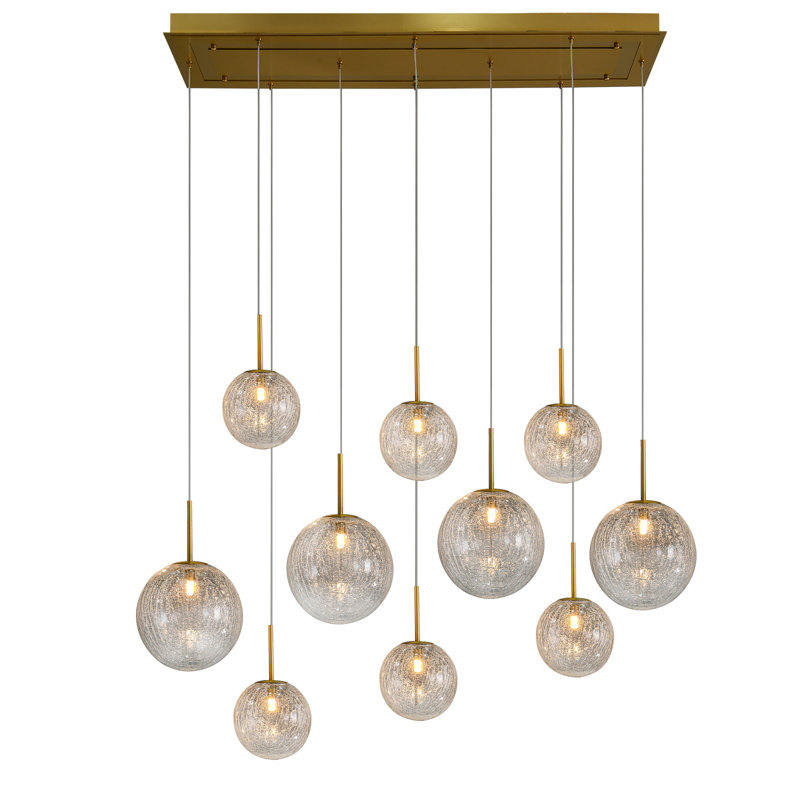 Lustre rectangulaire 54 niveaux à 10 lumières 54,7 "avec globe en verre texturé
