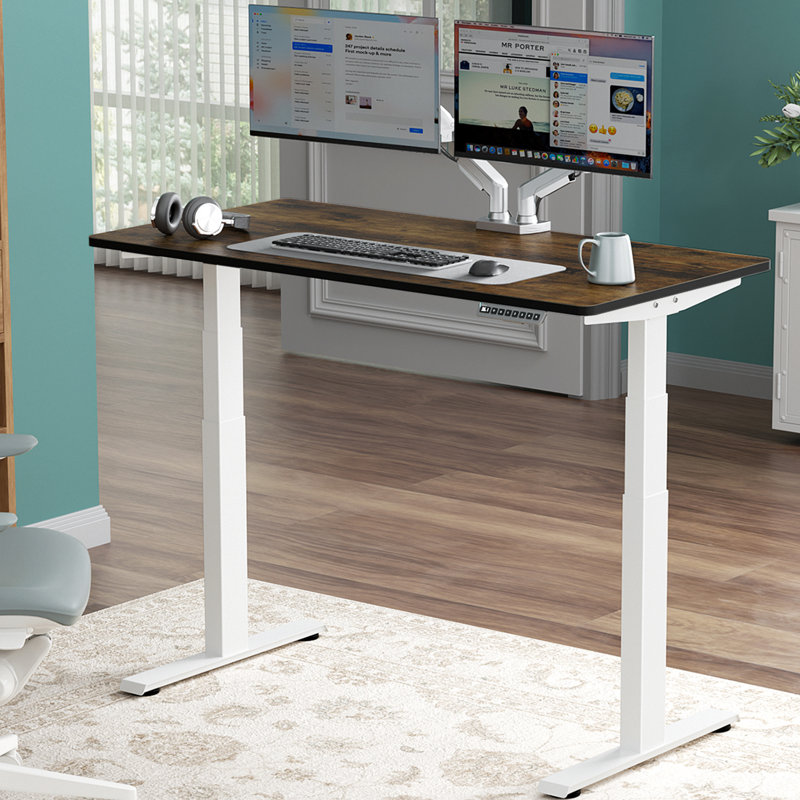  Bureau debout de qualité supérieure, H 49,3 po x l 48 po x P 24 po, Blanc, Brun