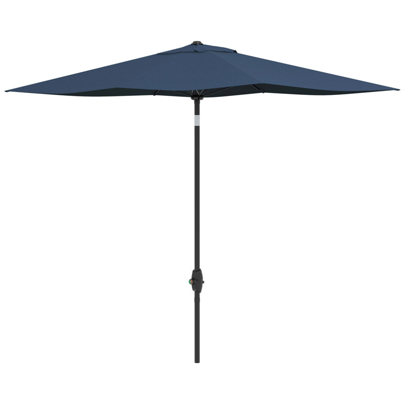 Grande table d'extérieur bleue 6,5 'x 10' avec manivelle, contrôle d'inclinaison et protection rectangulaire 50+, bouton-poussoir indolore