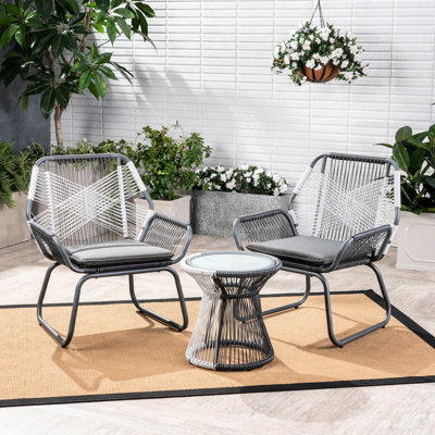 Mobilier de jardin extérieur en fer et en PE gris 3 pièces avec tissu imperméable 28,5 po de profondeur x 27,46 de largeur, 33,28 de hauteur, 41,08 lb