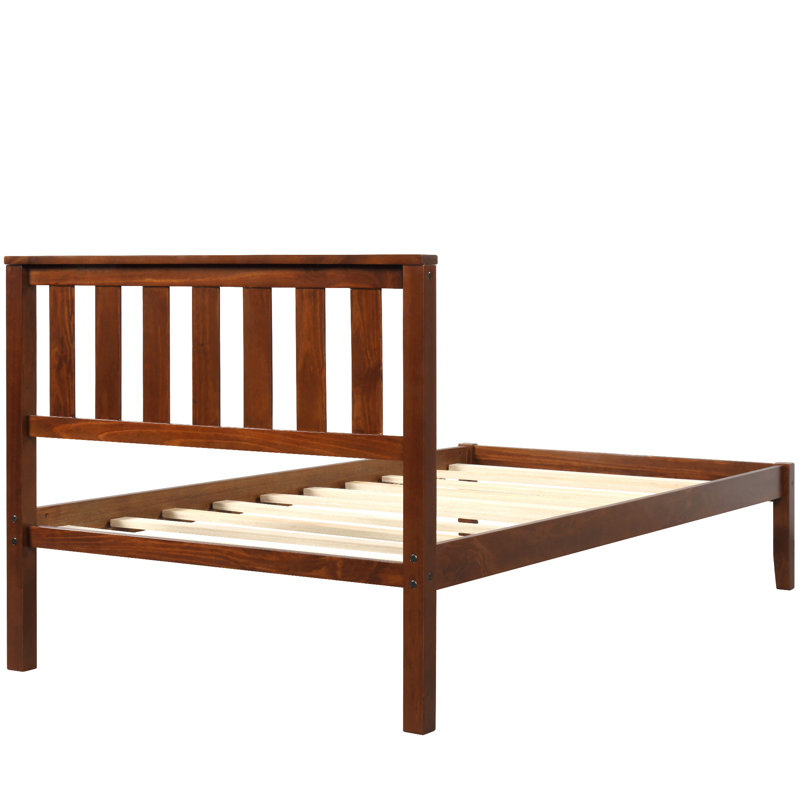 Lit plateforme en bois avec tête de lit / support à lattes de bois. Jumeau (noyer)