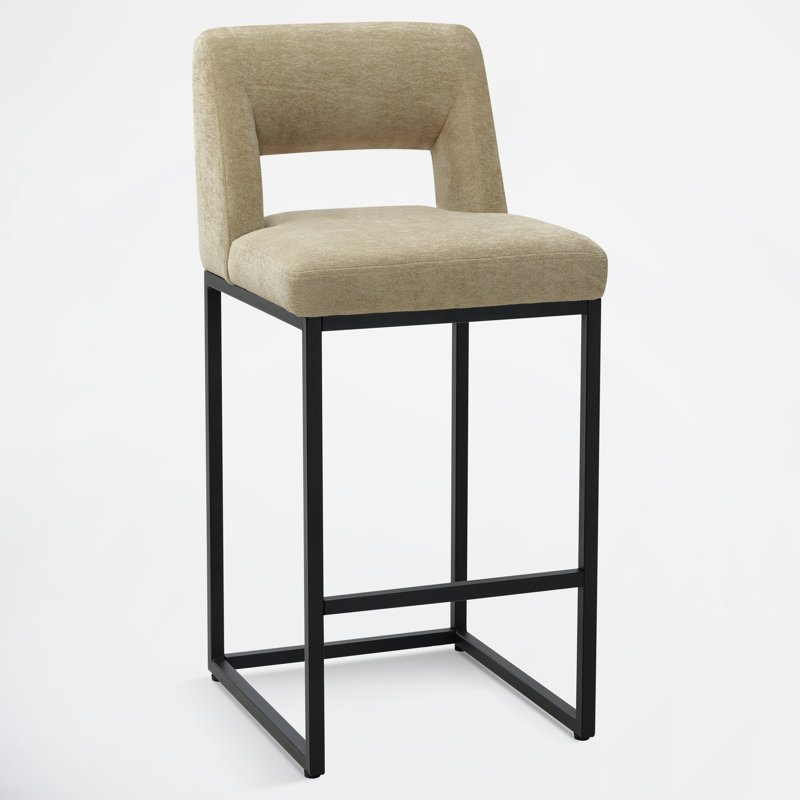 26" Upholstered Counter Barstool With Low Back And Metal Frame Modern Kitchen Island Seating, Khaki Seat / Black Frame, 4