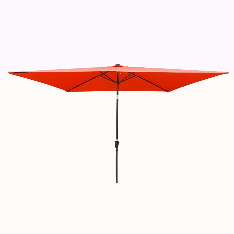 Parasol d'extérieur à DEL solaire 10 x 6,5T avec manivelle et bouton poussoir inclinable pour la cour, Rouge