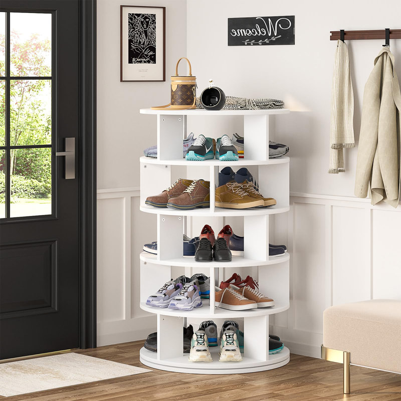 Range-chaussures rotatif 24 paires, étagère à chaussures à 5 niveaux, Blanc