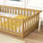 Twin Size Floor Bed With Fence And Door,Rubber Wood Floor Bed With Safety Guardrails,Natural-883246305-883246304
