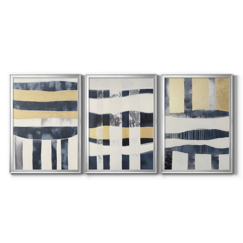 ABSTRACT Series DCCDXCII - Toile tendue avec châssis sur mesure - 3 pièces, Argent argent, H 21 po x l 30 po