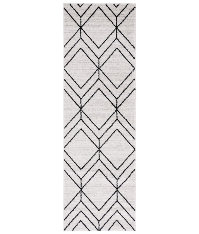 Cargian Geometric Light Gray/Black Area Rug, Runner 2'6" x 8'