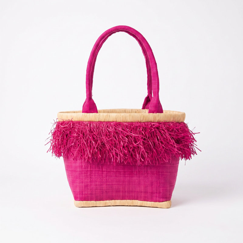 Raffia Palm Storage Tub & Tote, Fuchsia, Small