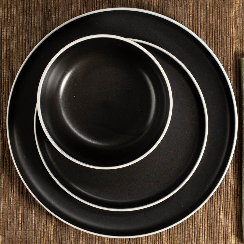 Black and White Ceramic Dinnerware Set for 4
