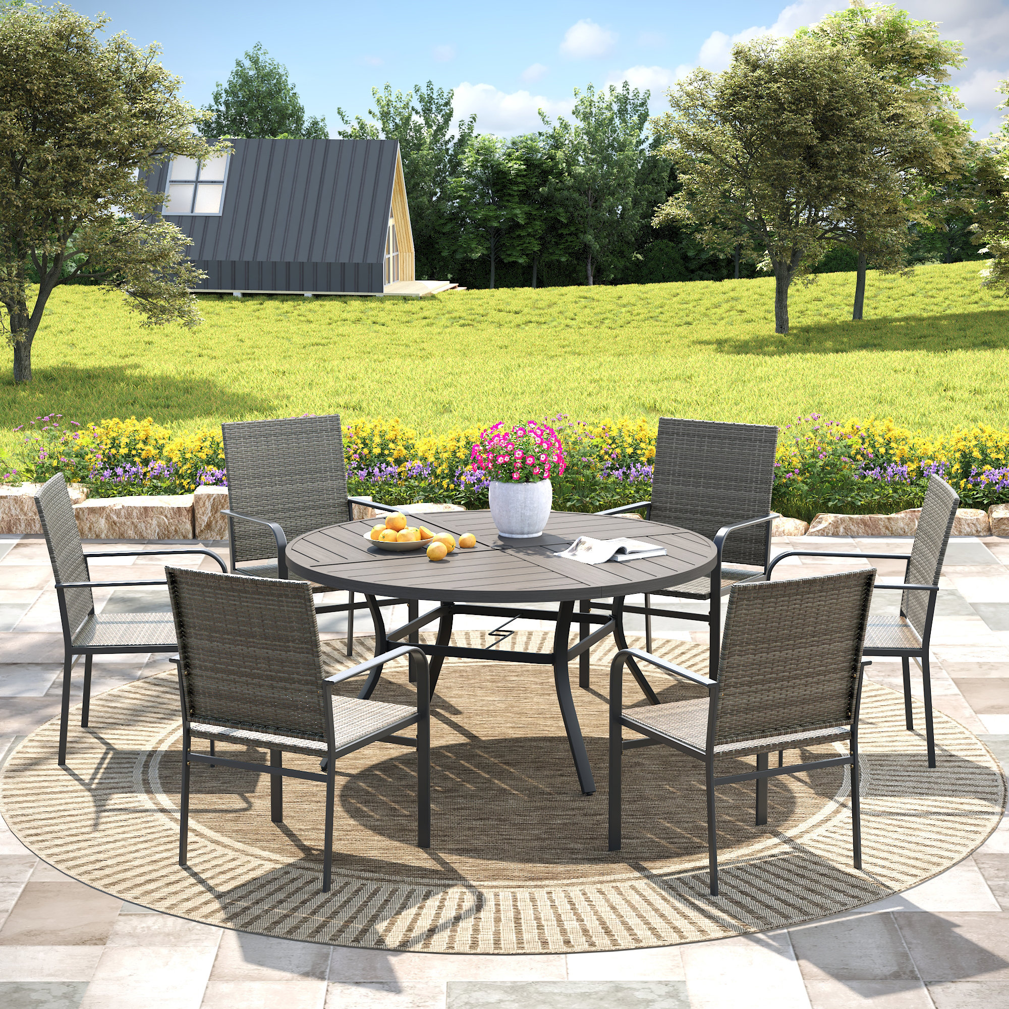 6 Person Round Outdoor Dining Table Set: Ultimate Comfort & Style 3 6 Person Round Outdoor Dining Table Set: Ultimate Comfort & Style