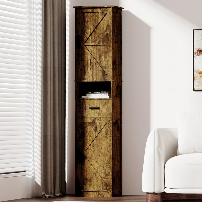Armoire haute 69 po avec 2 portes de grange et 1 tiroir - couleur rétro, polyvalente pour plusieurs pièces, Rétro