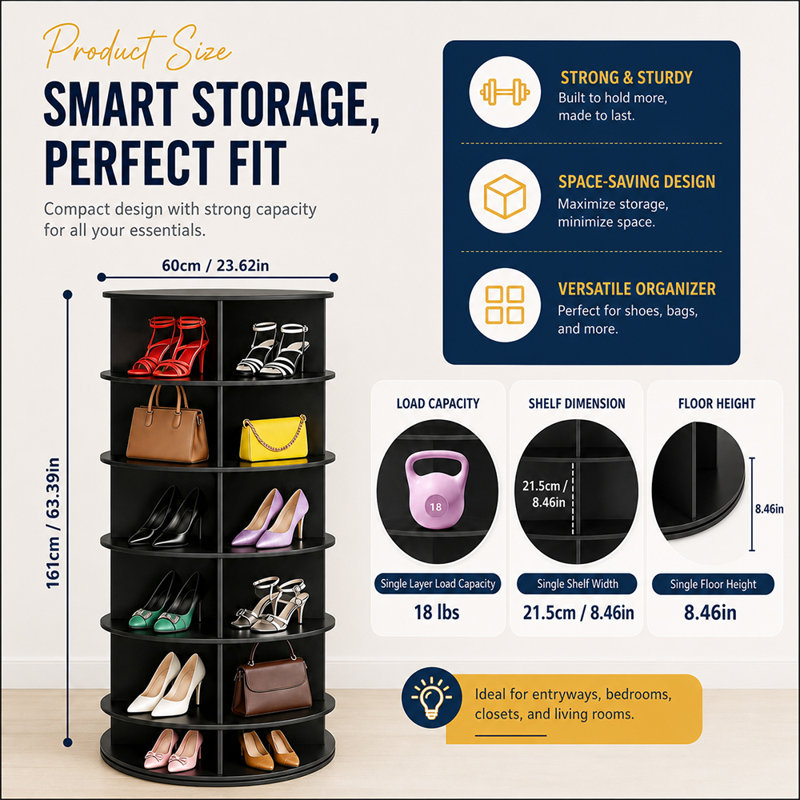 Rangement à 7 niveaux pour chaussures rotatives à 360 °