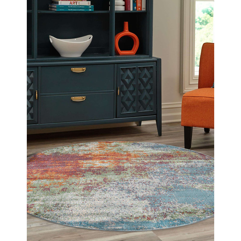 Haefner Abstract Indoor Rug, Round 5'5"