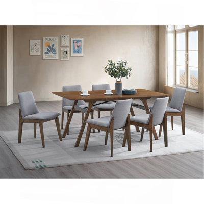 Dining Furniture Set 7Pc Walnut Finish Dining Table And Upholstered Chairs Wooden Kitchen Set