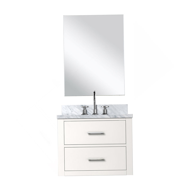 Meuble-lavabo simple. P, comptoir en acrylique, po Ensemble miroir et robinet, Blanc, Argent argent, 24.05"