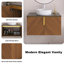 Meuble-lavabo mural 30 po couleur de grain de bois espresso, comptoir noir et lavabo rond en céramique blanche avec motif de pierre.