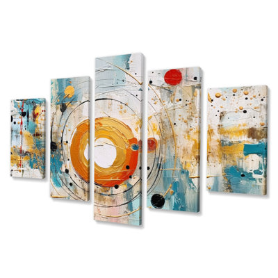 «Yellow Sky Blue Geometric Reflections - Abstract Shapes», reproduction d'art sur toile - 5 panneaux