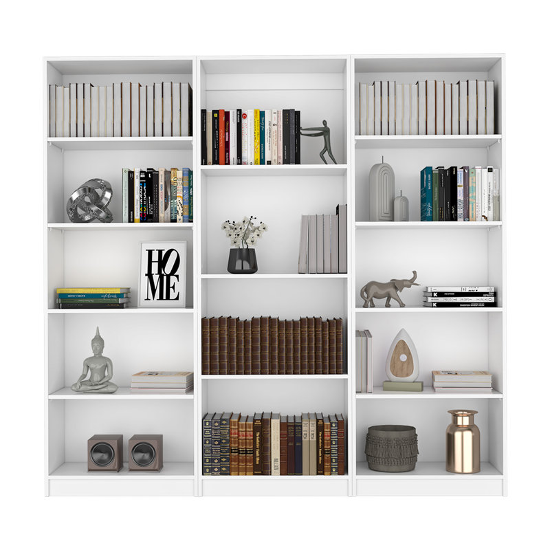 Ensemble de salon 3 pièces avec 3 bibliothèques Blende, blanc, rangement spacieux et élégant pour les intérieurs modernes