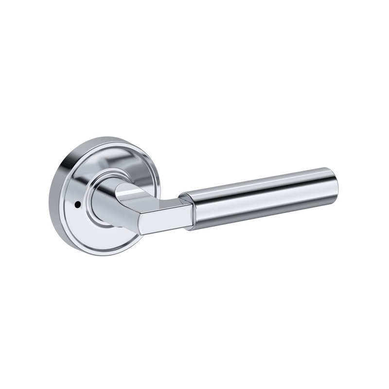 Lake Forest Privacy Lever with Recessed Round Rose in Unlacquered Brass, Polished Chrome