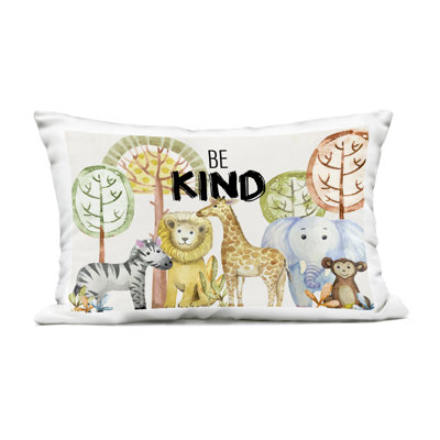 Be Kind with Zoo Animals Design by Kim Allen Outdoor Printed Pillow