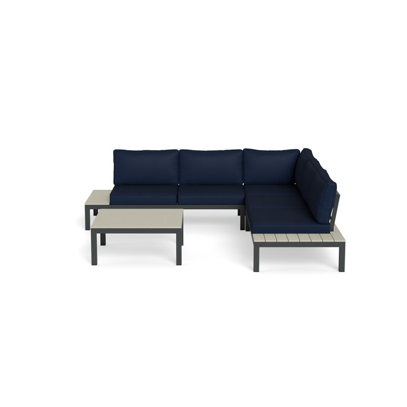 Lakeview Navy Aluminum 5-Person Outdoor Sectional with Side Tables