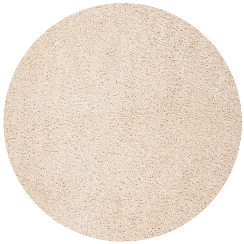 Tapis ivoire à poils longs Sador, Rond 3 pi, Creme