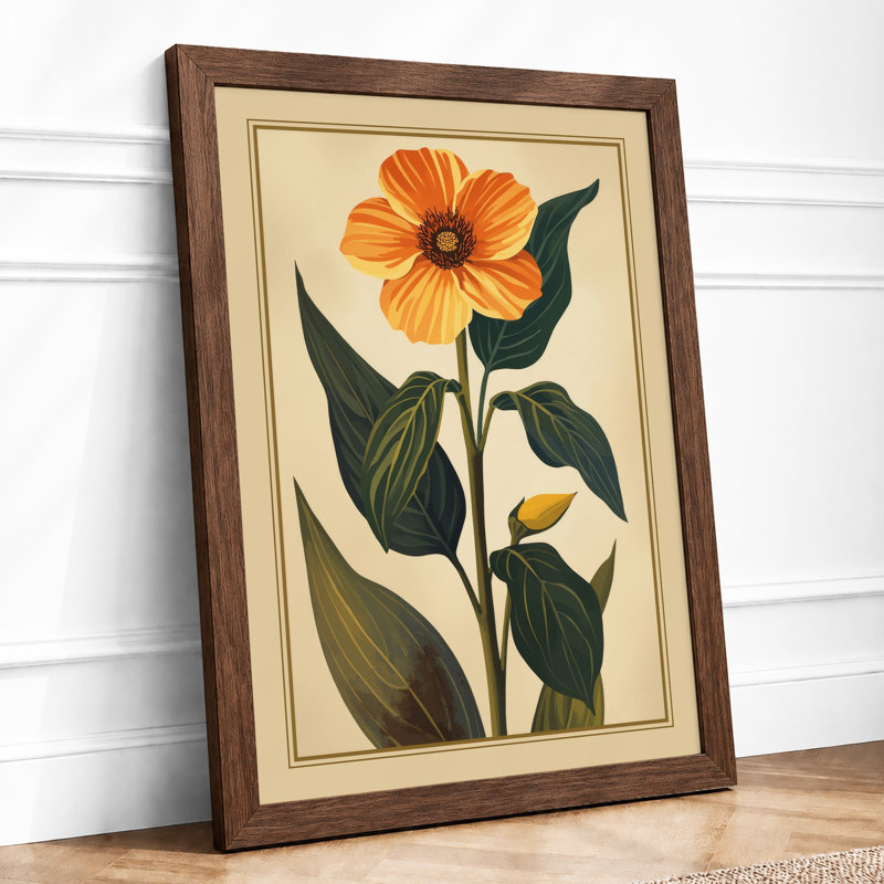 Golden Daisy Study Botanical - Framed Print, A1 - 84.1 x 59.4 cm, Walnut