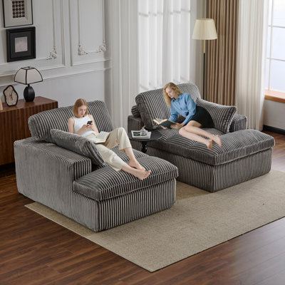 Double méridienne intérieure, canapé-lit rembourré surdimensionné pour l'intérieur, canapé-lit luxueux à assise profonde, causeuse modulaire, causeuse en velours côtelé pour salon, aucun assemblage requis, gris