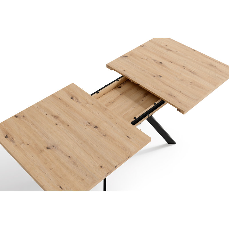 Mckayla Extendable Metal Base Dining Table, Medium Wood