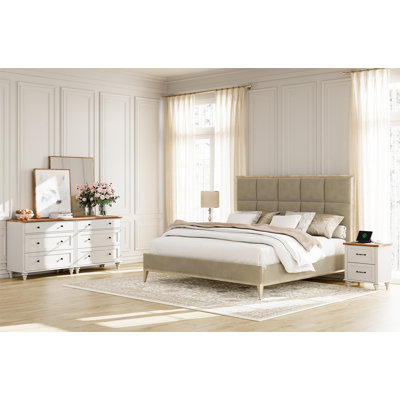 Ensemble de commode et table de chevet 4 pièces - Comprend deux commodes à 3 tiroirs et deux tables de chevet avec station de charge