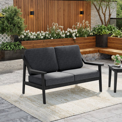 Solid Wood Teak Outdoor Loveseat With Cushion And Arms