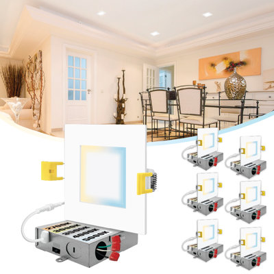 Panel Downlight 6'' Selectable Color Temperature Dimmable Air-Tight IC Rated LED Canless Recessed Lighting Kit