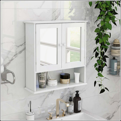 Armoire murale polyvalente avec double porte miroir et tablettes pratiques