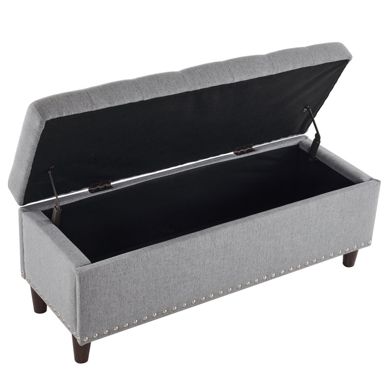 Bashemath Linen Upholstered Storage Bench, Gray 100% Linen