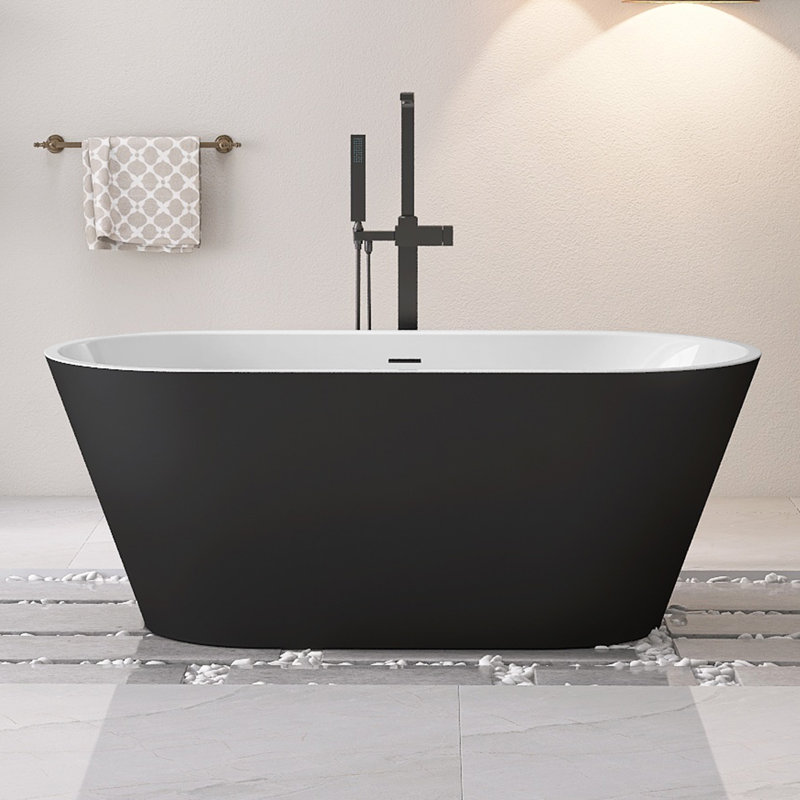59'' x 30'' Freestanding Contemporary Soaking Acrylic Bathtub with Overflow and Drain, Matte Black