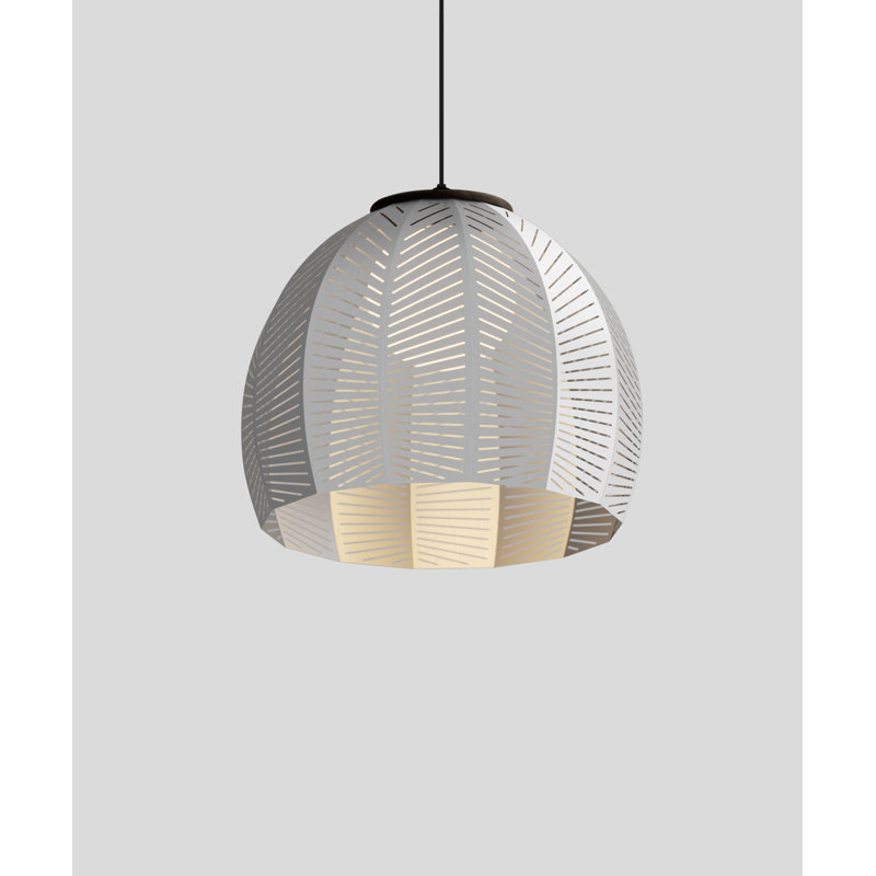 Luminaire suspendu en forme de dôme à 1 lumière Amicus, H 10,25 po x l 12 po x P 12 po, Chêne blanc délavé / blanc texturé