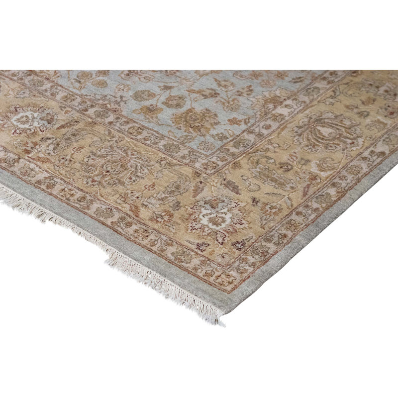 High-Quality Hand-Knotted Light Blue And Gold Area Rug