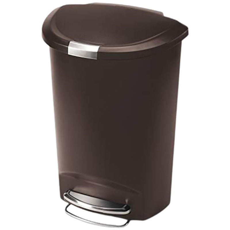 Simplehuman 50 Liter / 13 Gallon Semi-Round Kitchen Step Trash Can with Secure Slide Lock, Plastic, Mocha
