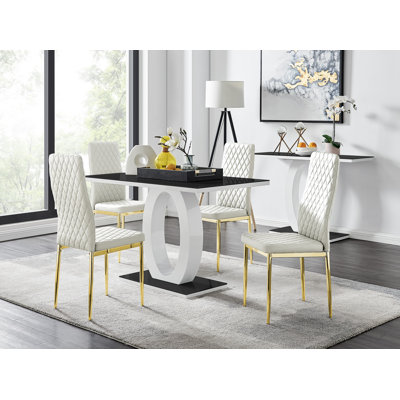 Scottsmoor Modern High Gloss Halo Dining Table Set with x4 Luxury Faux Leather Dining Chairs