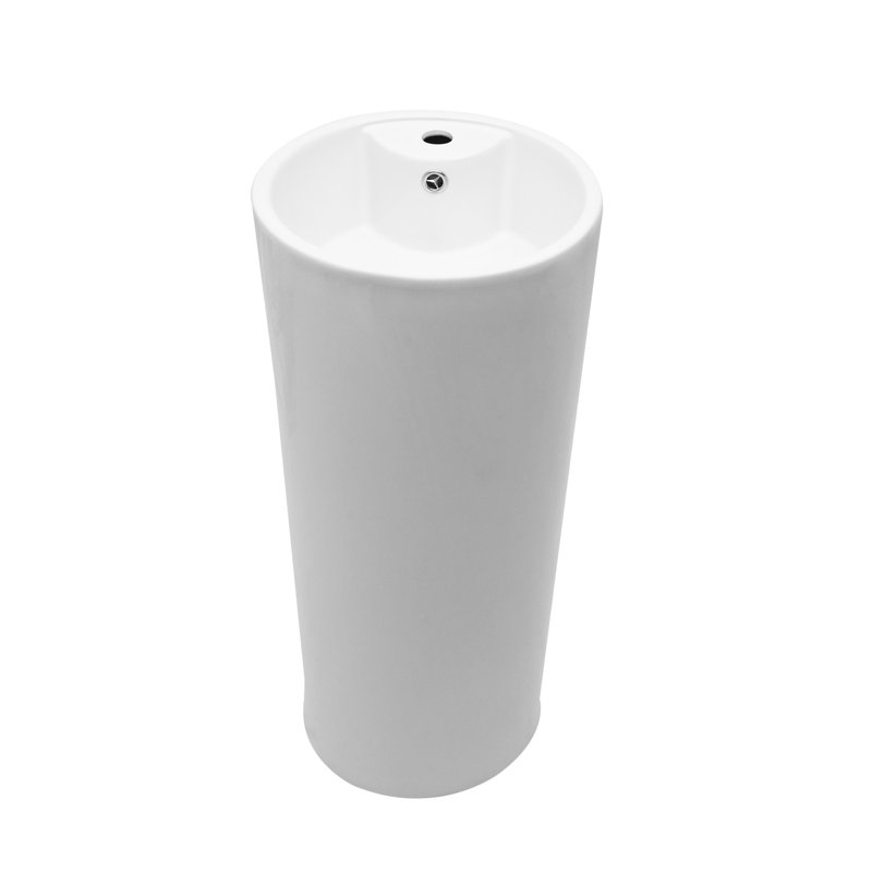 Lavabo sur pied classique en céramique blanche de 15 pouces, espace pour les salles de bain compactes, lisse, anti-débordement, rénovation historique dans les petites salles de bain, céramique haute température, finition sans joint, standard