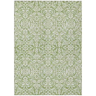 HomeRoots 8' X 10' Green And Ivory Damask Washable Indoor Outdoor Area Rug