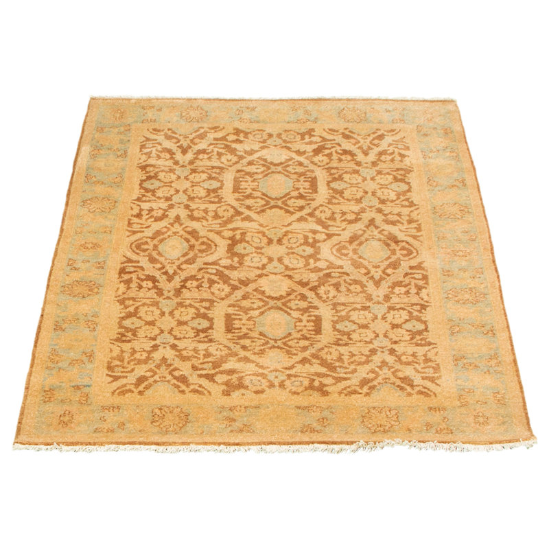 Tapis décoratif beige en laine noué à la main de conception unique noué à la main New Age 3 pi 11 po x 5 pi 6 po Dhameer