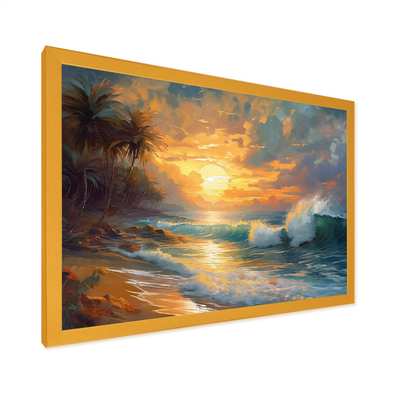 Jaune et bleu bord de mer sérénité - impressions sur toile de plage, H 12 po x l 20 po x P 1 po