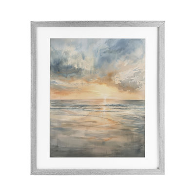 «Coastal Sunset over Gentle Waves», reproduction sous verre encadrée, design par Petal Prints Design