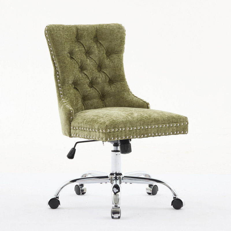 Furniture Office Chair,Chenille Upholstered Tufted Button Home Office Chair With Chrome Metal Base,Adjustable Desk Chair Swivel Office Chair