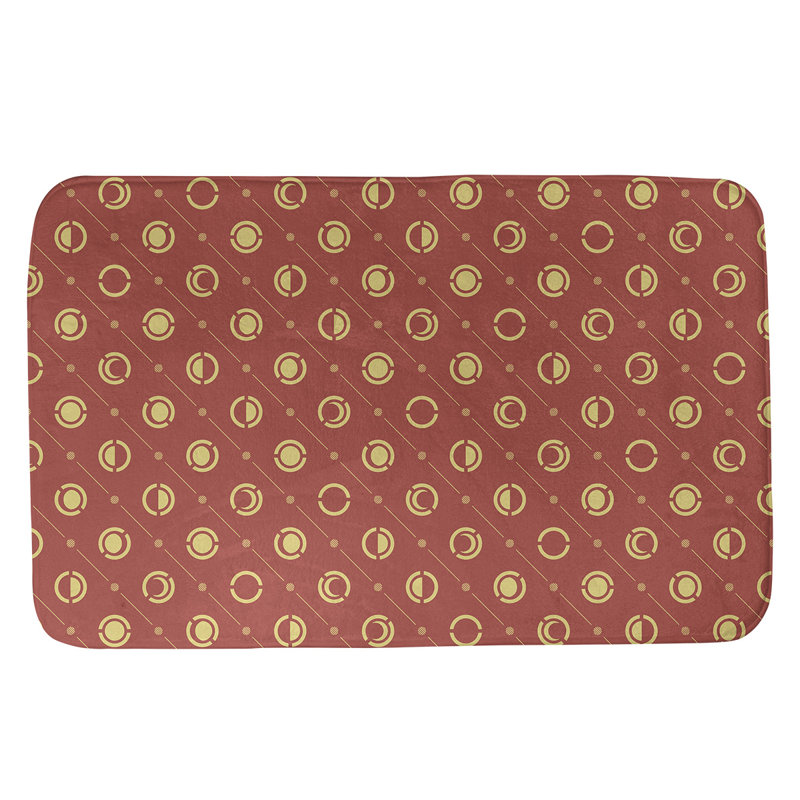 Moon Phases Rectangle Microfiber Non-Slip Geometric Bath Rug, 17" W x 24" L, Red/Yellow